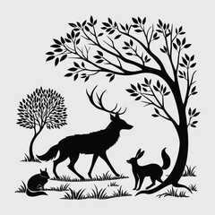 Forest animal's  image silhouette vector art and illustration