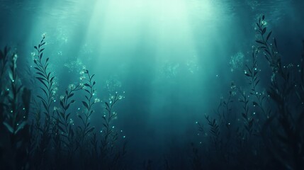 Fototapeta premium Underwater Luminescent Flora Illuminates Deep Ocean Depths
