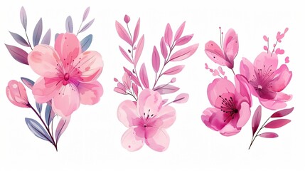 Naklejka premium Elegant Pink Watercolor Flower Bouquet for Web Design and Wall Decor