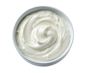 Creamy Greek yogurt isolated on a white transparent background, thick texture with a smooth finish, ideal for healthy snack branding, probiotic food promotions, recipe books, and food photography