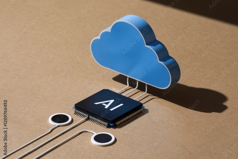 Leinwandbilder AI-powered cloud computing: A microchip connected to a cloud symbol representing artificial intelligence in the cloud.