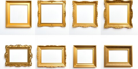 Set of Golden Vintage Frames Isolated on White Background