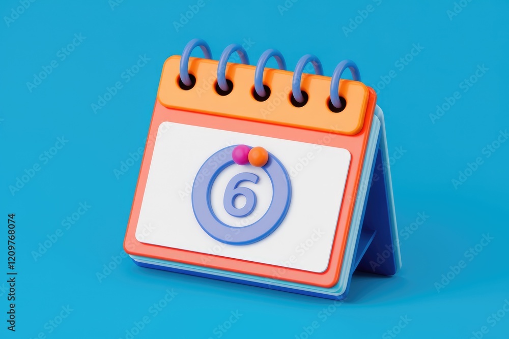 Poster A colorful 3D rendering of a desk calendar showing the 6th of the month.