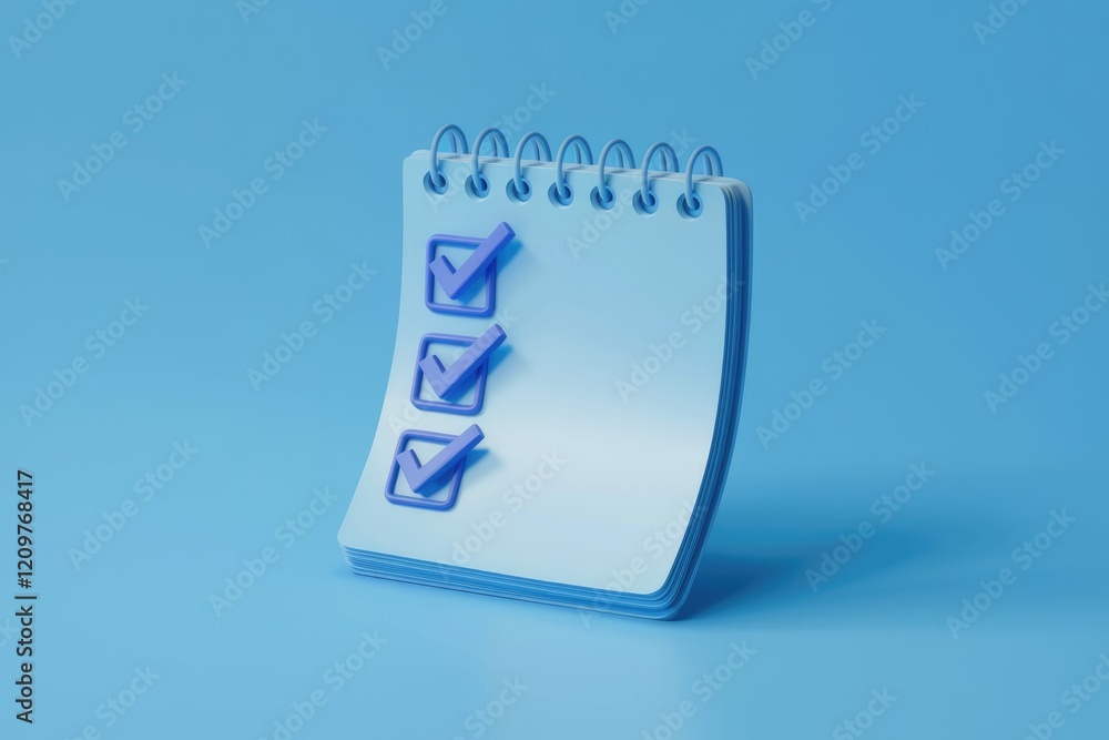 Poster A blue notepad with checkmarks signifying completed tasks or a checklist.