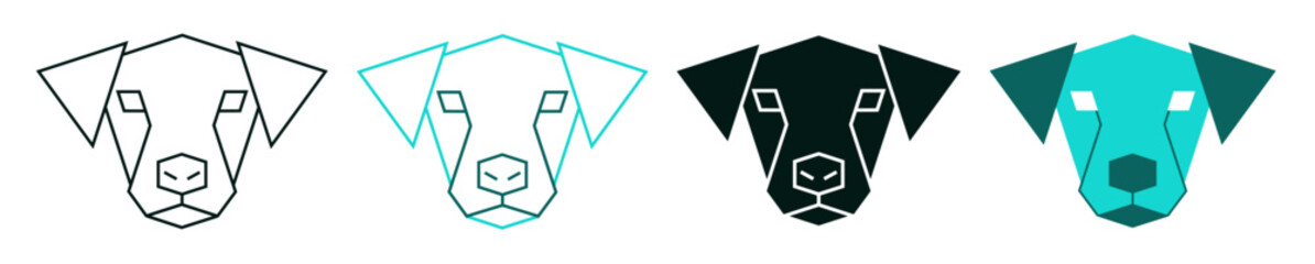 Fototapeta premium Polygon dog head icon set. Nature or pet concept. Line or solid color logo for web, print or app. Minimalist symbol on white background. Modern illustration. Geometric style. Editable vector stroke. 