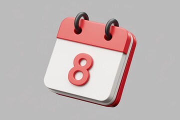 A 3D render of a red and white calendar showing the 8th.