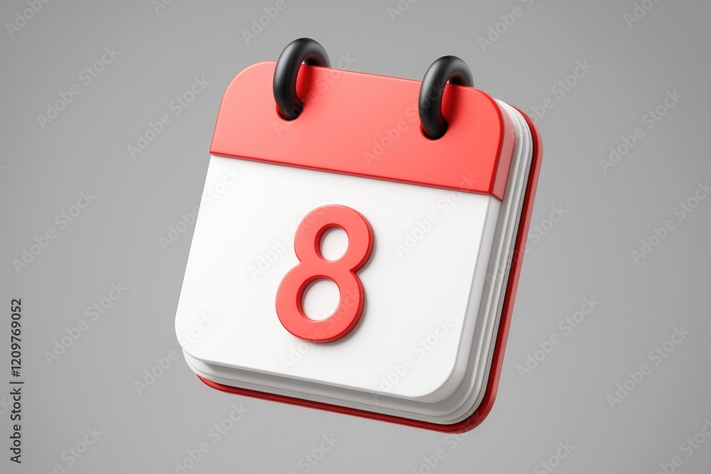 Poster A 3D rendering of a red and white calendar showing the 8th of the month.