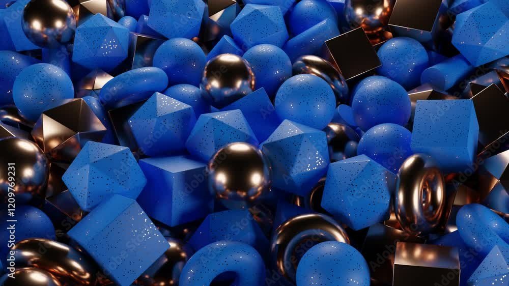 Aufkleber deep blue and gold 3d geometric shapes in motion – abstract minimalist seamless loop animation for b