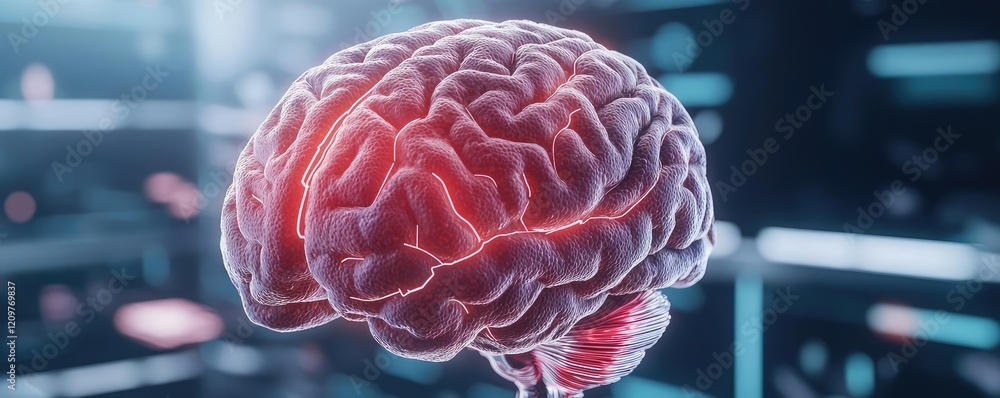 Poster ai diagnostics idea. a detailed 3d illustration of a brain highlighting its intricate structures.