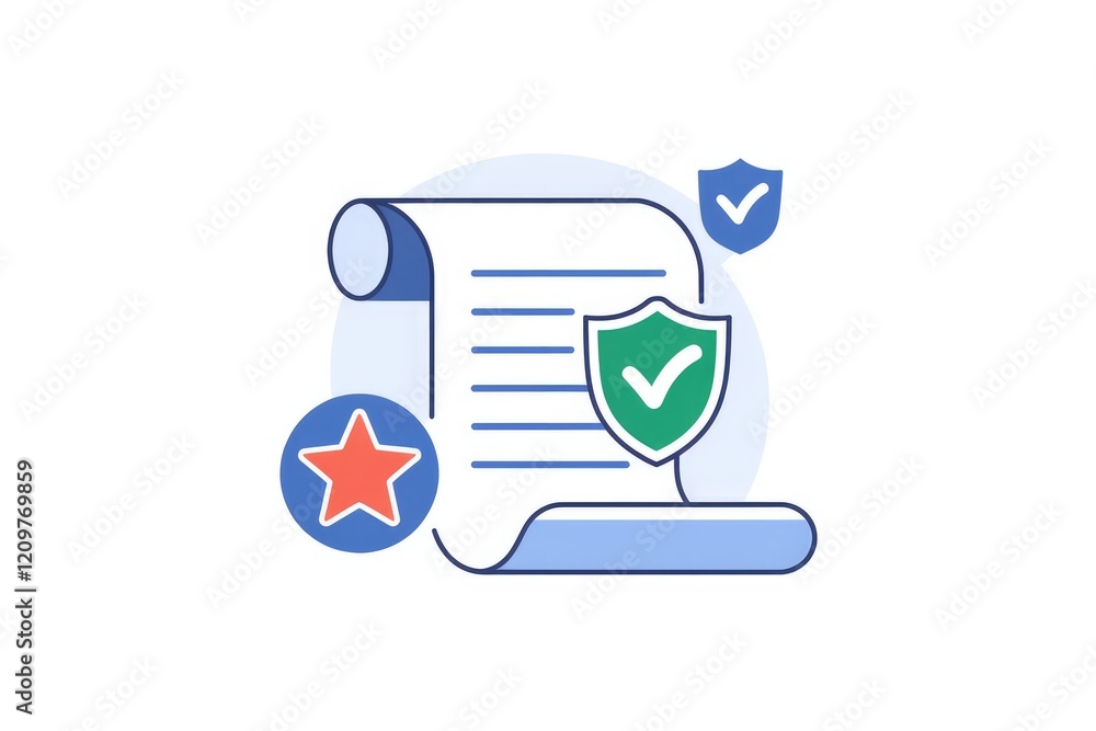 Poster Secure document with verified checkmarks and star rating, indicating quality and safety.