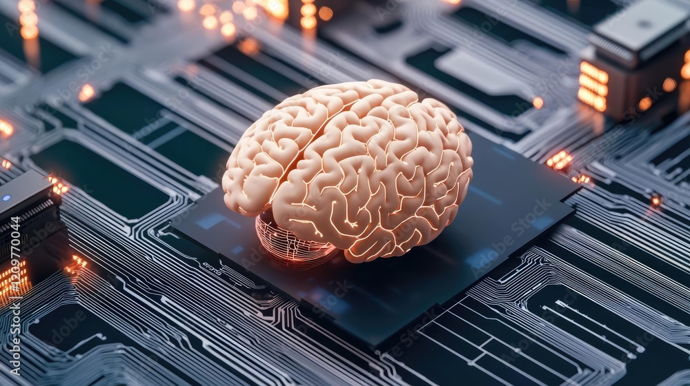 Aufkleber ai diagnostics idea. stylized brain on a circuit board, symbolizing artificial intelligence and inno