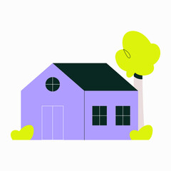 Purple House With Green Tree In Flat Vector Illustration Symbolizing Housing, Real Estate, And Suburban Living, Isolated On White Background