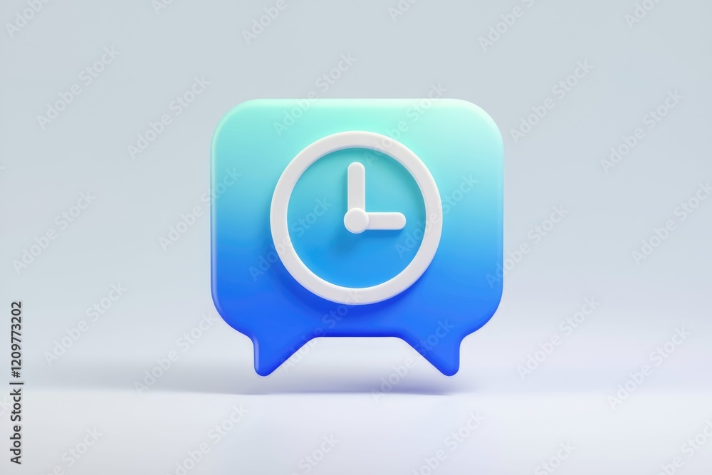 Poster A 3D rendered blue chat bubble icon with a white clock inside, signifying time-sensitive messaging.