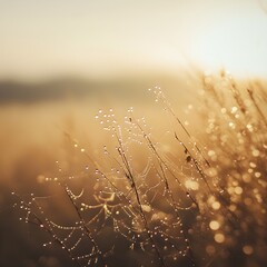 Close-Up of Dew Drops on a Spider Web with Soft Background Glow