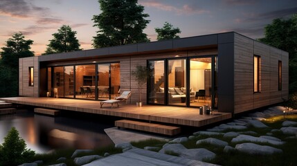 Fototapeta premium A photo of a Prefab House Emphasizing Efficient