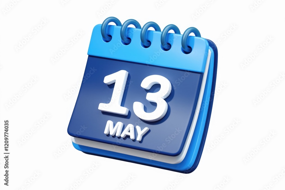Poster a 3d rendering of a blue calendar showing may 13th.