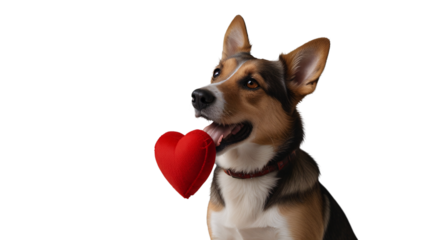 cute dog on a white background. dog and heart background for the day of all lovers