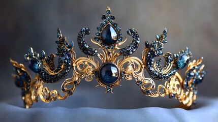 Fototapeta premium Exquisite Golden Crown with Blue Gemstones and Intricate Design