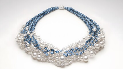 Elegant Blue and White Beaded Necklace with Intricate Design