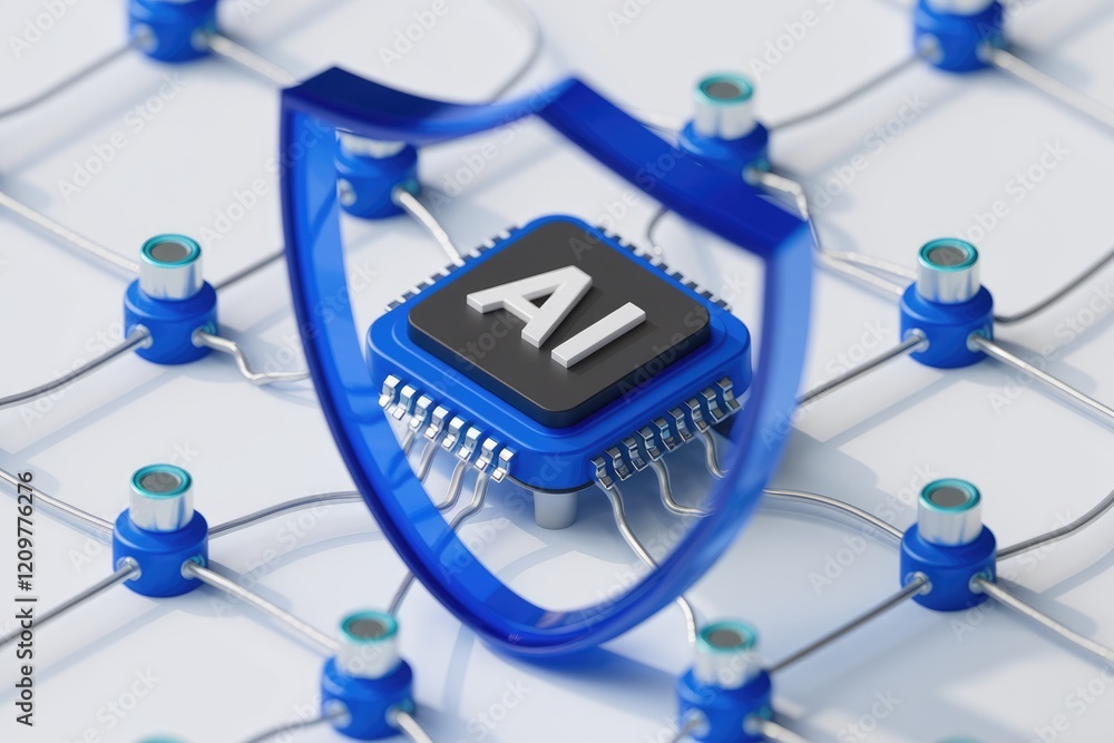 Poster ai chip secured within a network, showcasing advanced protection and integration.