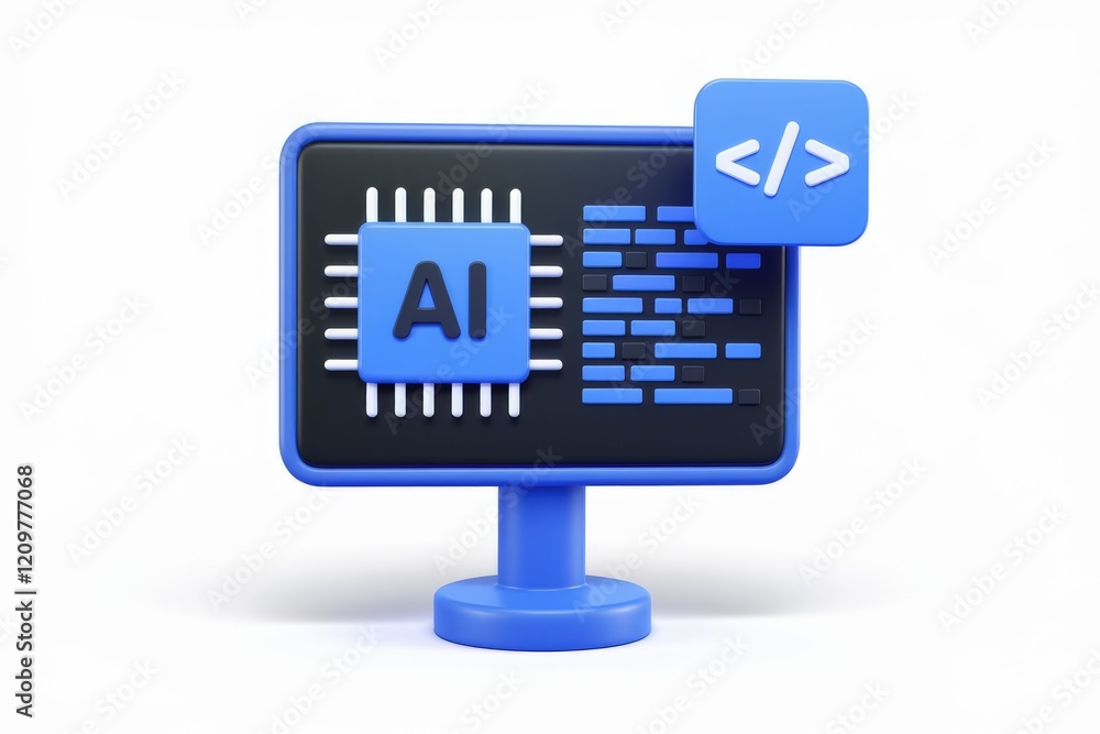 Fototapete AI-powered coding depicted as a microchip on a screen, symbolizing intelligent software development.