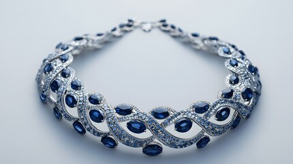 Elegant Blue Gemstone Necklace with Silver Design and Sparkling Details