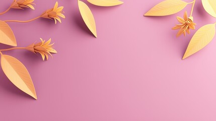 Fototapeta premium Delicate Yellow Flowers with Pink Background