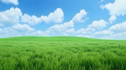 Obraz premium Vast Green Fields Stretching Under Bright Blue Sky with Clouds