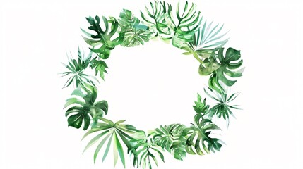 Exquisite Watercolor Tropical Wreath with Leaves Circle Frame