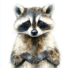 Obraz premium Illustration of the Northern Racoon, soft watercolor tones, white background, detailed illustration.