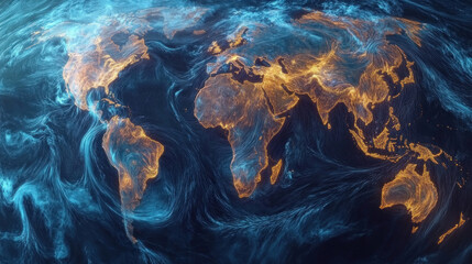 Fototapeta premium A meteorological visualization of jet streams across continents, with animated wind patterns