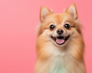 Obraz premium Petfluencer Marketing Event Smiling Pomeranian in Pink for Social Media