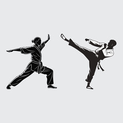  Male and female martial art image silhouette vector art and illustration