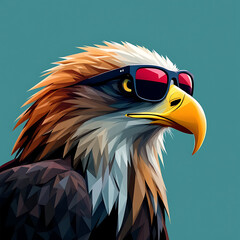 Fototapeta premium Majestic Eagle Wearing Sunglasses Against a Bold Turquoise Background, A Unique Art Piece