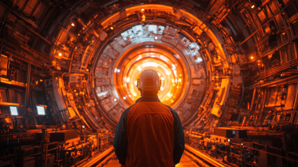 A scientist presenting new findings on the Higgs boson particle at an international conference