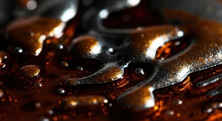 Close-up of glossy liquid with bubbles and rich dark color