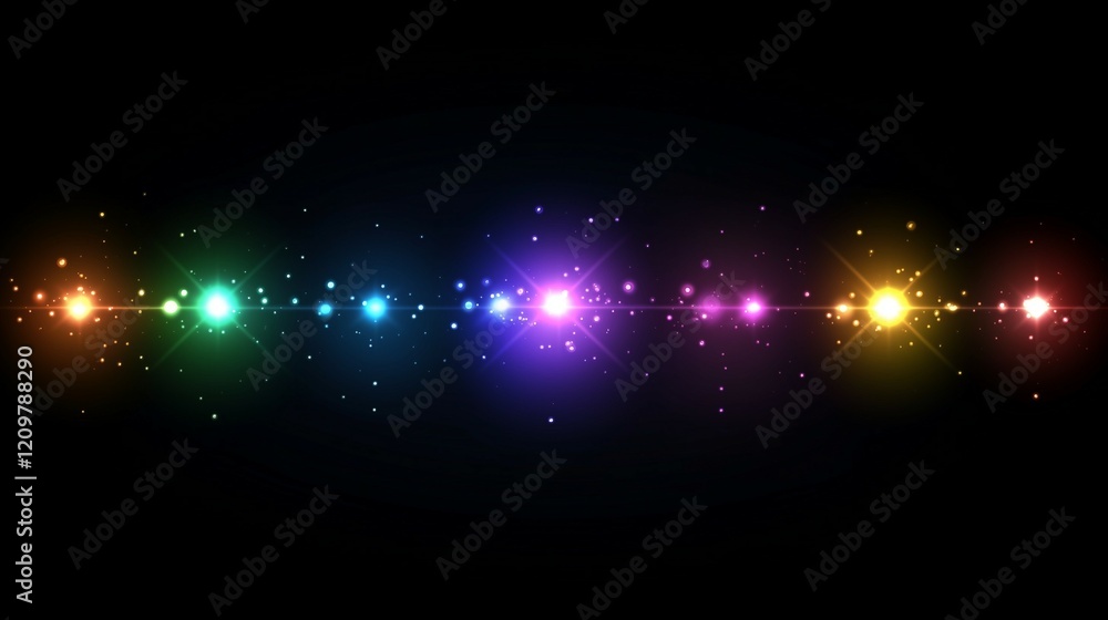 Poster colorful bokeh lights on a black background, a rainbow color gradient bokeh abstract light effect ba