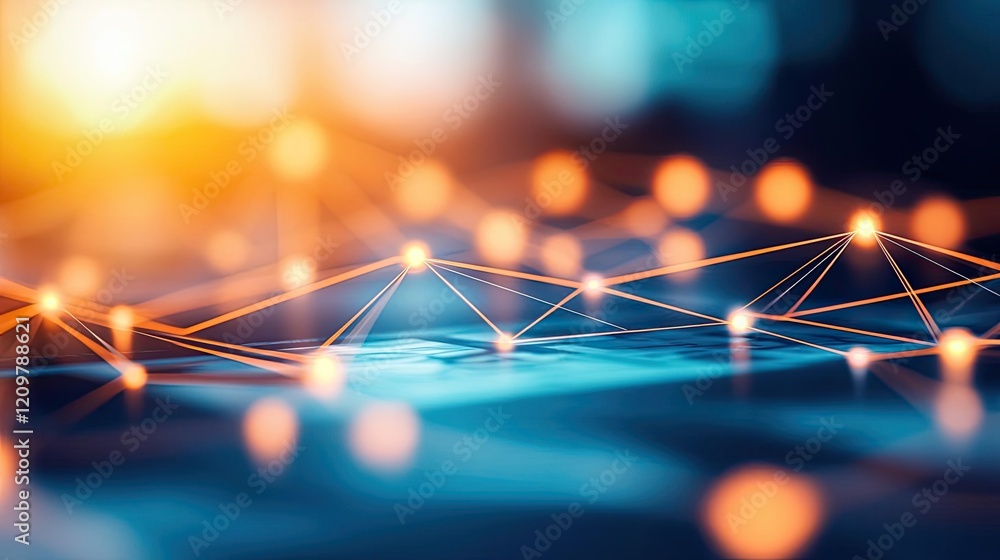 Poster online courses idea. abstract network connections with glowing light balls in a digital space.