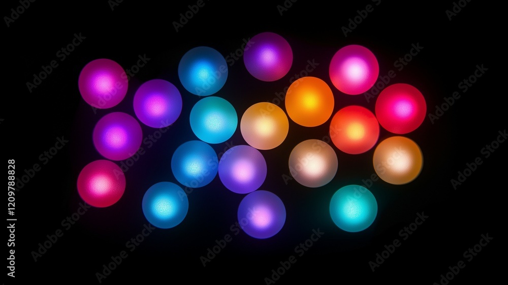 Poster colorful bokeh lights on a black background, a rainbow color gradient bokeh abstract light effect ba