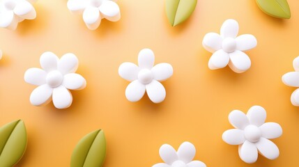 White Flowers with Green Leaves on Orange