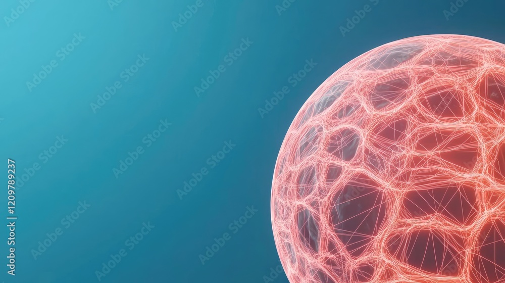 Poster online courses idea. abstract digital representation of interconnected nodes forming a sphere agains