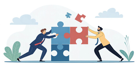 Businessmen Collaborating to Fit Jigsaw Puzzle Pieces Together