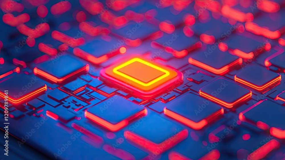 Poster education concept. a close-up of a glowing computer processor on a circuit board with vibrant colors