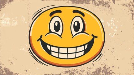 Vintage Toon Style Smiling Face Happy Retro Emoji