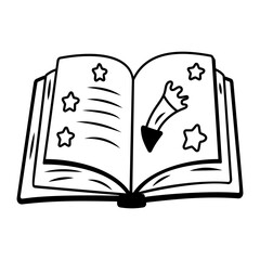 A hand drawn icon depicting kids storybook
