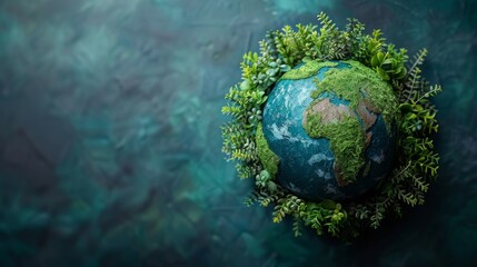 Fototapeta premium the Earth globe covered with green plants and trees, symbolizing ecological balance and care for the environment
