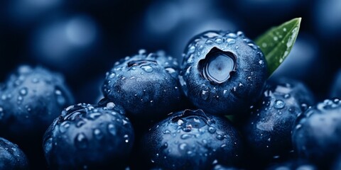 Blueberry Bliss: A vibrant close-up of plump, glistening blueberries, each glistening with dew, captures the essence of fresh, summery goodness.  