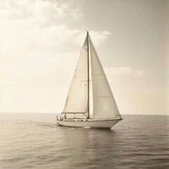 Fototapeta premium Sailing yacht on calm ocean: A serene seascape