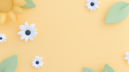 Bright Floral Design on Yellow Background
