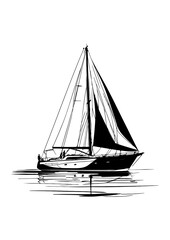 Yacht Silhouette Illustration .Modern luxury yacht ship silhouette illustration isolated on a white background.